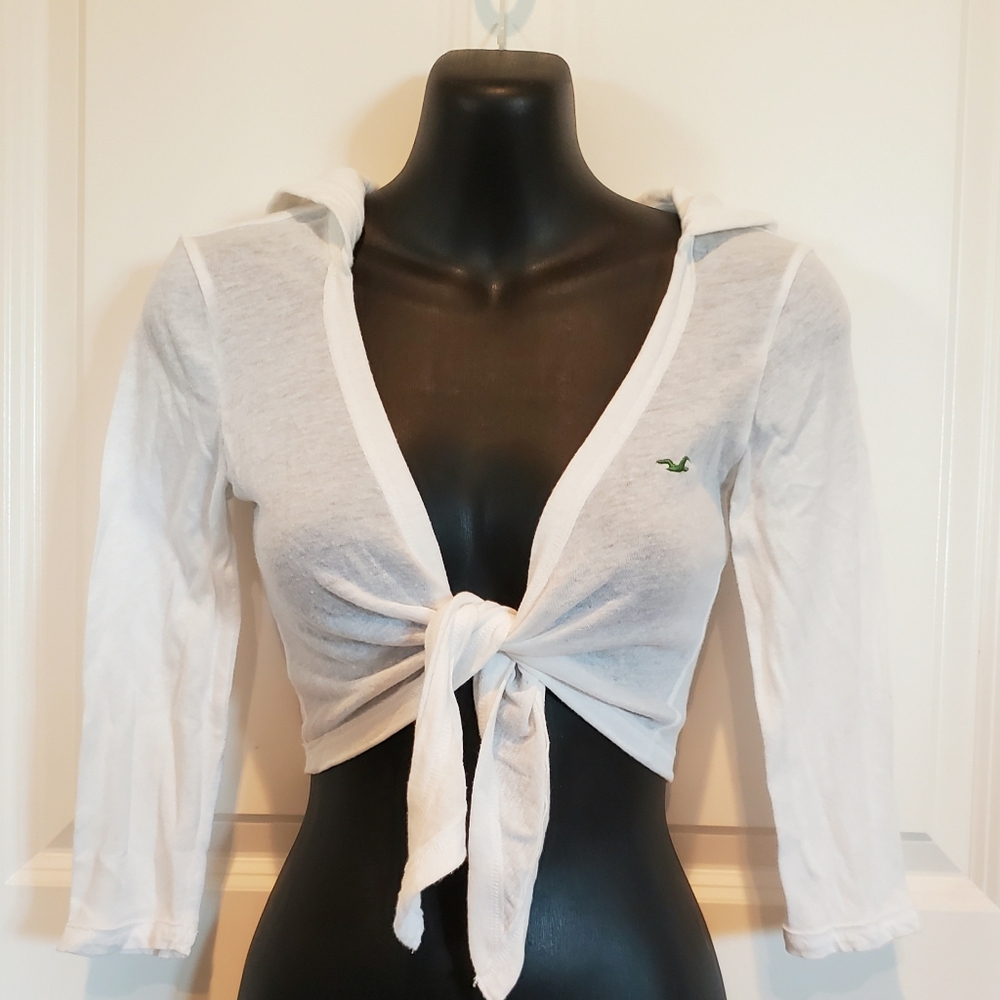 Cropped Lightweight Tie Front Hoodie